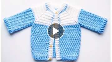 How to crochet easy baby sweater, crochet jacket, crochet cardigan for Boys and girls 6-9M #226