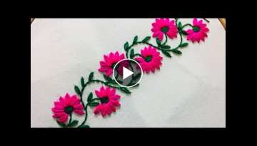 Hand Embroidery: borderline embroidery design with lazy daisy stitch.