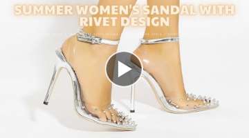 Summer Women's Sandal with Rivet Design | Crystal High Heels | Transparent PVC Shoes