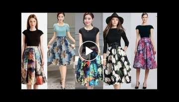 Impressive and stylish Korean woman printed different types middi skirts With blouse designs 202...