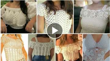 Trendy designer Cute crochet lace flower pattern women fashion crop top blouse dress design ideas