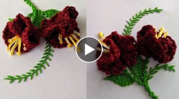 Amazing Hand Embroidery Flower design trick.Very Easy & 3d Hand Embroidery Flower design idea: Ku...