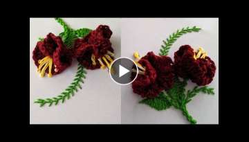Amazing Hand Embroidery Flower design trick.Very Easy & 3d Hand Embroidery Flower design idea: Ku...
