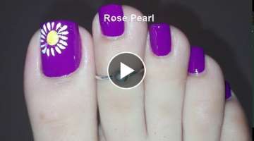 Purple Floral Pedicure Nail Art Tutorial- Easy Toe Nail Art for Beginners | Rose Pearl