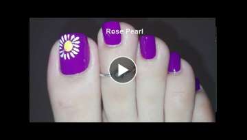 Purple Floral Pedicure Nail Art Tutorial- Easy Toe Nail Art for Beginners | Rose Pearl