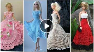 Unique and stylish hand knitted crochet pattern barbi dress ,doll clothes(bell gown,maxi dress)