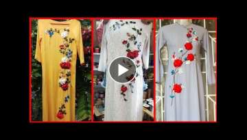 Most Beautiful Attractive Demanded And Stylis Ribbon Embroidery Kurti Design For Dresses Ideas