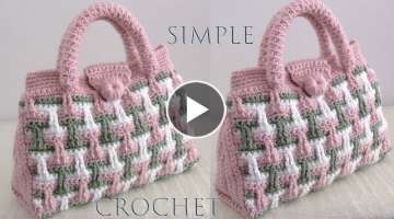 Bolso fácil a Crochet Punto Tricolor 3D en relieve tejido con ganchillo