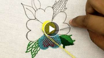 gorgeous hand embroidery flower designs made by colorful Checkered and Brazilian stitches