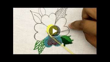 gorgeous hand embroidery flower designs made by colorful Checkered and Brazilian stitches