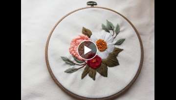 Flowers Embroidery hoop art tutorial step by step #1