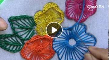 Hand Embroidery Work Designs # 100-Ruffle button hole Stitch flower Designs