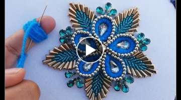 Hand embroidery amazing trick/woolen flower with stones and long beads