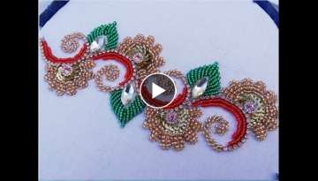 Hand embroidery design,border line embroidery with stones and beads