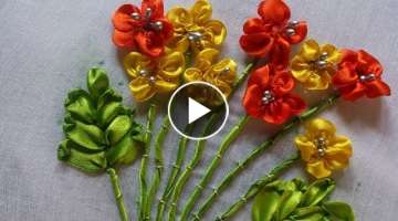 How to make ribbon work by hand.Ribbon embroidery tutorial,Hand embroidery designs