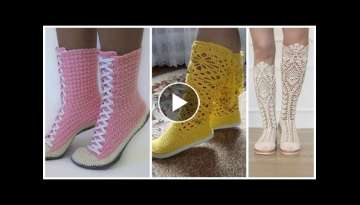 Beautiful crochet long shoes collection for ladies ladies long boots