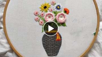 Flower pot embroidery stitches .