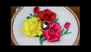 Hater Kaj|Ribbon Flower|Ribbon Work|Hand Craft|DIY ROSE with RIBBON|DIY Beautiful Ribbon Craft Id...