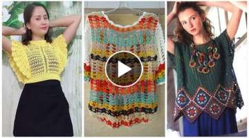 Casual wear designer women Crochet Knit Fashion Blouse Designe
