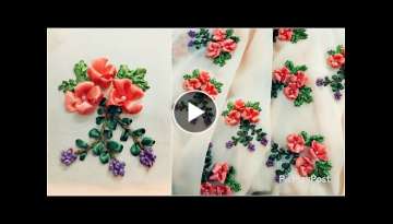 Satin ribbon flower embroidery all over design|Hand Embroidery| passion in fashion