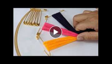 Very Easy Hand Embroidery flower design trick with Sefaty pin | Super Easy Woolen flower design i...