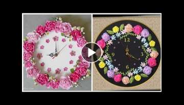 Beautiful Clock Silk Ribbon Hand Embroidery Pattern Designs