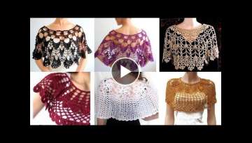 Designer handmade crochet fancy cotton yarn Bolero lace pattern bridal caplet shawl designs ideas
