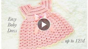 Super Easy Crochet baby dress or frock 0-3 months and up to 12M LEFT HANDED CROCHET TUTORIAL