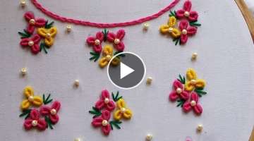 Hand Embroidery Tutorial: Neck Design /Bullion knot Stitch