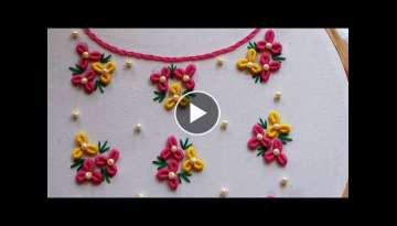Hand Embroidery Tutorial: Neck Design /Bullion knot Stitch