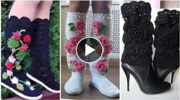 very attractive and gorgeous fancy crochet lace pattern long socks and shoes designs