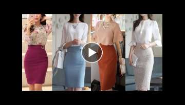 Top and skirt dress set || knee length skirt outfit || classy skirt outfit ideas for office girls