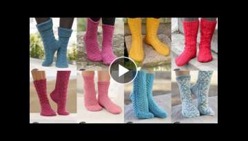 Latest and trendy crochet knitted socks design and ideas for ladies winter fashion