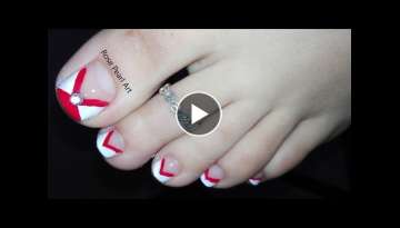 Red and White Chevron French Pedicure- Toe Nail Art Tutorial for 4th of July