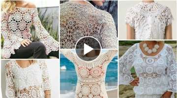 Trendy designer handmade crochet knitted cutout circle lace pattern fancy top blouse dress design
