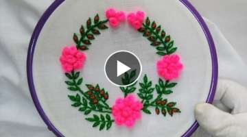 Hand Embroidery - Rose with French Knot and Lazy Daisy Stitch (Circle/Round Frame Design)