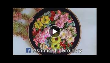 Ribbon Embroidery Design - Full Flowers on Hoop