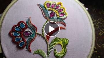 Hand Embroidery Designs | Bead stitch with double buttonhole | Stitch and Flower-106