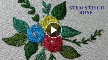 Zari work Embroidery/ Metallic Thread | Bead Embroidery | Stem Stitch Rose