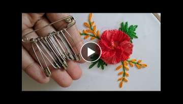Very Easy & Amazing Hand Embroidery flower design trick with sefaty pin,New Beautiful Flower desi...