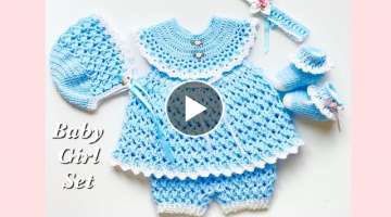 How to crochet this beautiful crochet baby dress set, EASY baby frock VARIOUS SIZES
