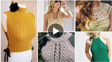 Very impressive fashion Crochet Blouse,,side Fitting & frilly neck designes