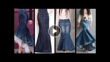 simple and elegant tulle length denim mermaid skirts design and outfit ideas for girls and women