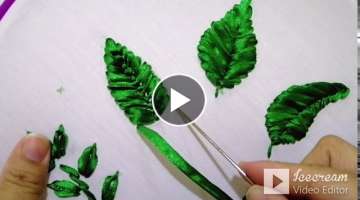 #1 Ribbon Work/5 DIY Hand Embroidery/How To Make Ribbon Leaves Embroidery/DIY Satin Ribbon Leaves