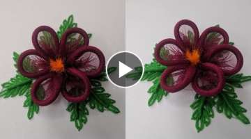 Very Easy Hand Embroidery flower design idea.Amazing Hand Embroidery :Net Fabric flower design tr...
