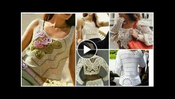 Trendy fashion hand knitted fancy crochet Irish lace pattern crop top blouse dress for ladies.