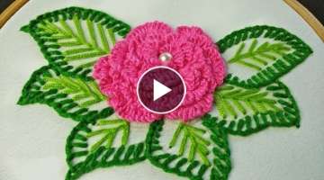 Hand Embroidery | 3D Ruffle Rose Embroidery | Brazilian Embroidery Rose | Rose Flower Embroidery