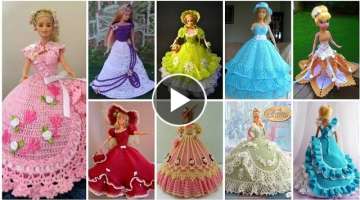 Most Beautiful Crochet Knitted Barbie Doll Dresses Designs /Crochet Ball Gown Dresses Style Patte...
