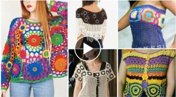 Trendy stylish 39+ glamours crochet dress design/boho fashion granny square top blouse dress desi...