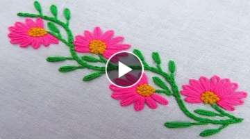 Hand Embroidery, Easy Flower Border Line Embroidery Design